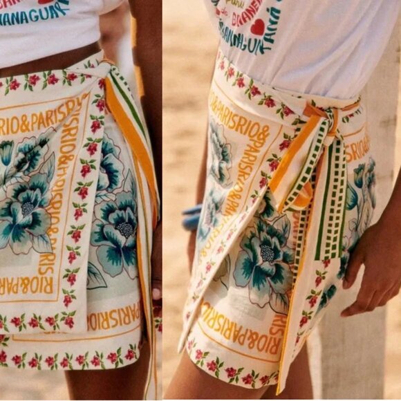 Sezane x Farm Rio Lola Wrap Mini Skirt in Paris Ama Rio 38 6 - Picture 2 of 6